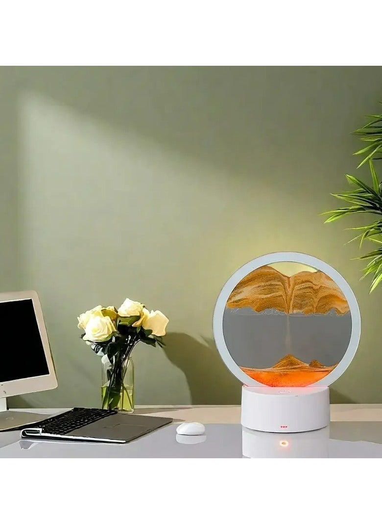 Moving Sand Art Picture Lamp With Light 3D Kinetic Art Sand Sandscape In Motion Display Round Glass Flowing Sand Frame Lamp With Colorful LED Dynamic Sand Art Liquid Motion Sand Picture Lamp For Home Decor Office Study