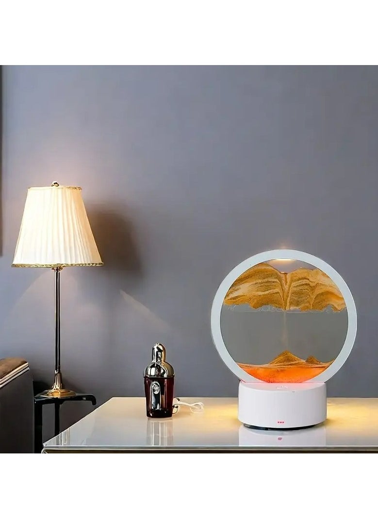 Moving Sand Art Picture Lamp With Light 3D Kinetic Art Sand Sandscape In Motion Display Round Glass Flowing Sand Frame Lamp With Colorful LED Dynamic Sand Art Liquid Motion Sand Picture Lamp For Home Decor Office Study