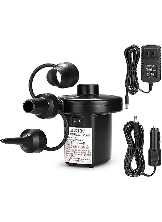 MIXDE - Electric Air Pump, Portable Quick-Fill Air Pump with 3 Nozzles, 4.5kPa, 110V AC/12V DC, Inflator/Deflator Pumps for Outdoor Camping, Inflatable Air Mattress Beds, Boats, Swimming Ring - Image 1