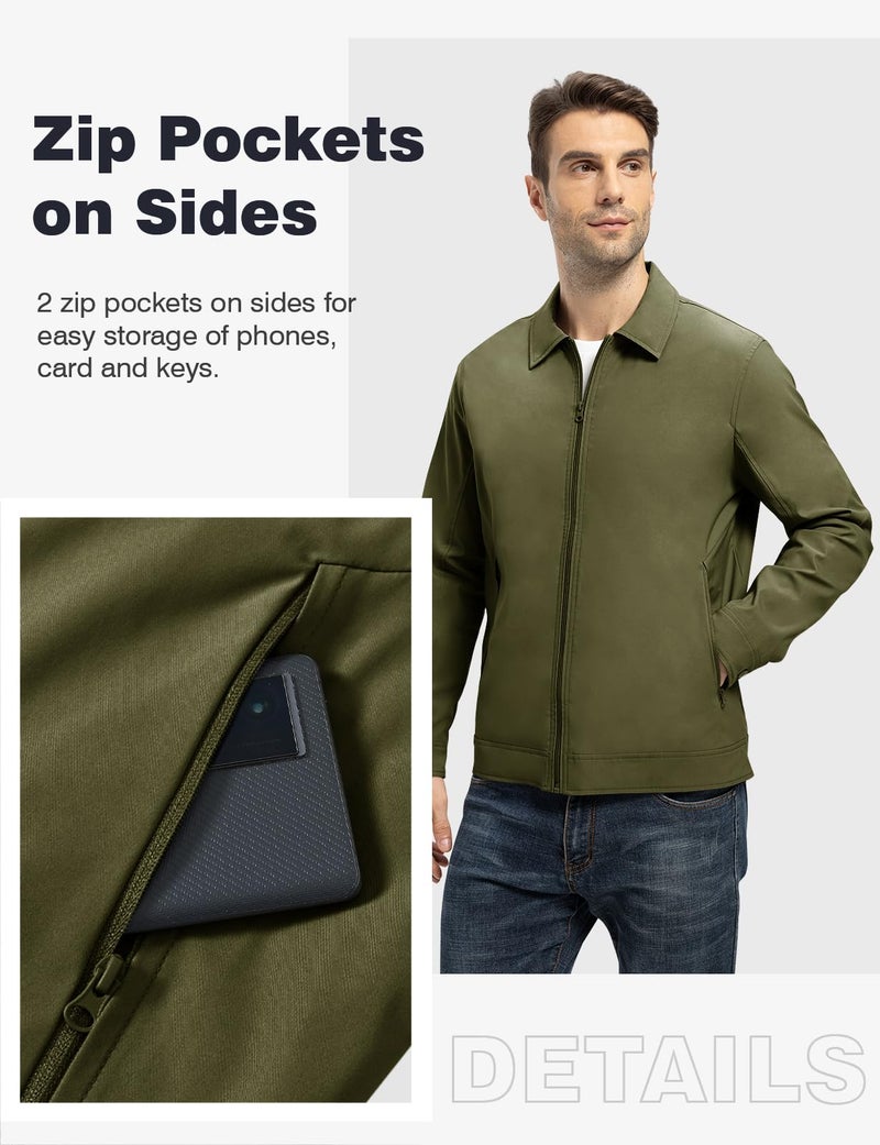 TBMPOY Men's Lightweight Jackets Casual Windbreaker Stylish Light Fall Spring Golf Work Dress Business Army Green XXXL - Image 4