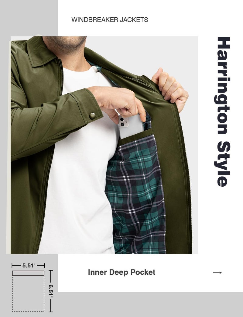 TBMPOY Men's Lightweight Jackets Casual Windbreaker Stylish Light Fall Spring Golf Work Dress Business Army Green XXXL - Image 5