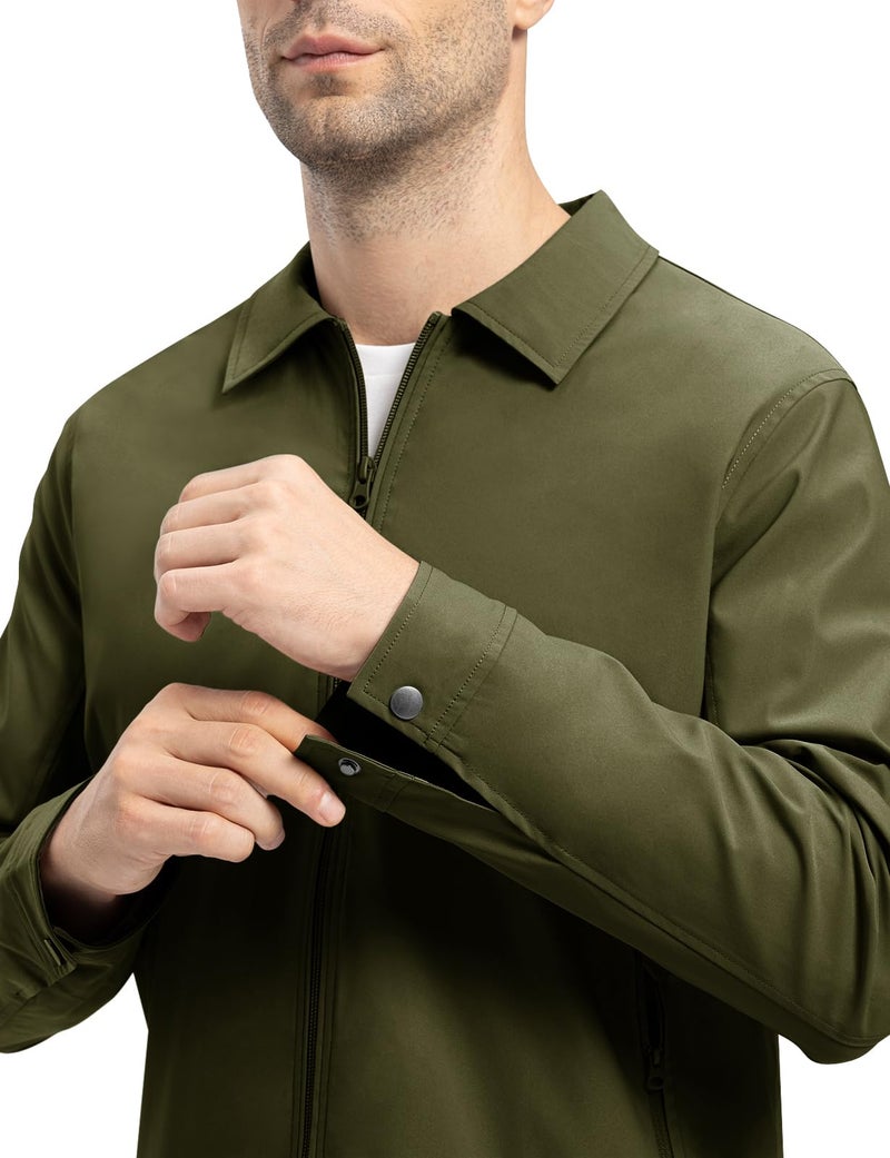 TBMPOY Men's Lightweight Jackets Casual Windbreaker Stylish Light Fall Spring Golf Work Dress Business Army Green XXXL - Image 2