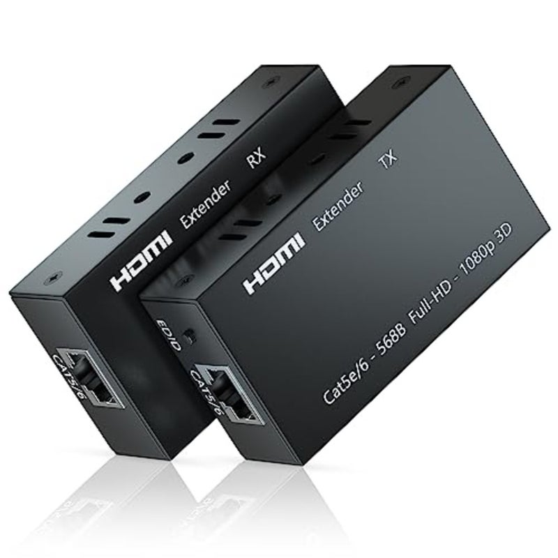موسع HDMI، جهاز إرسال واستقبال 1080P حتى 60 مترًا 196 قدمًا، مكرر مرسل إيثرنت عبر كابل Cat5e/Cat6/Cat7 واحد، محول HDMI إلى RJ45 - Image 1