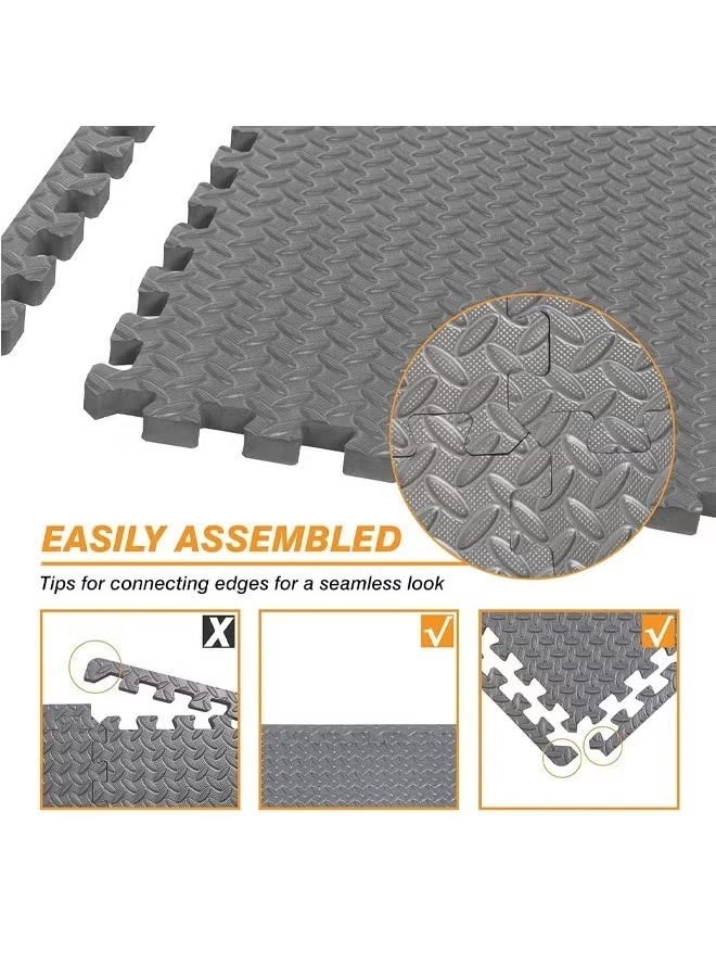 Purrhappy 6/12/36pcs Interlocking Eva Foam Mats Sport Puzzle Diy Play/Gym Floor Tiles, Foam Padding With Border Baby Foam Floor Mats For Kids Playroom, Bedroom, Kindergarten & Home Gym Workout Equipment, 30x30cm 1.2cm Thick GREY - Image 4