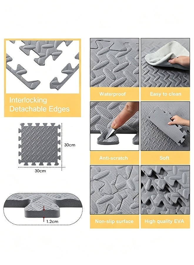 Purrhappy 6/12/36pcs Interlocking Eva Foam Mats Sport Puzzle Diy Play/Gym Floor Tiles, Foam Padding With Border Baby Foam Floor Mats For Kids Playroom, Bedroom, Kindergarten & Home Gym Workout Equipment, 30x30cm 1.2cm Thick GREY - Image 2