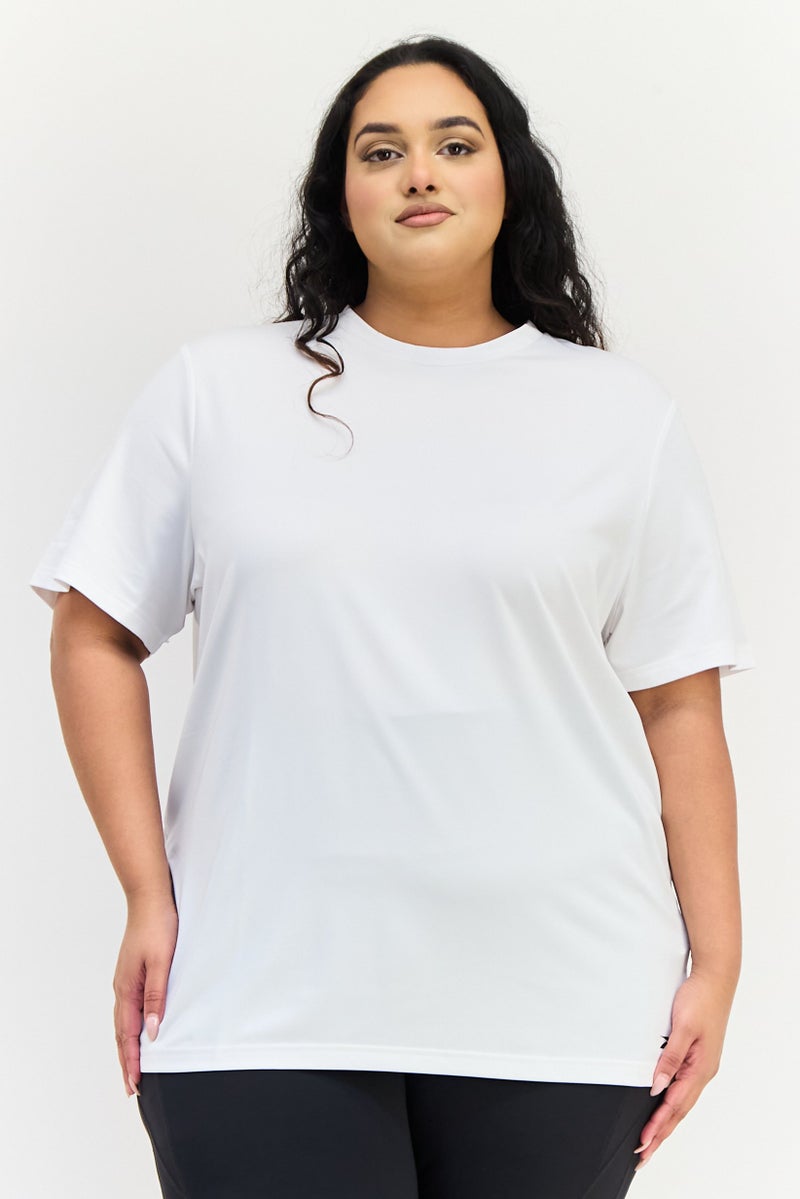 Reebok تي شيرت تدريب قصير الأكمام للنساء بمقاس زائد، أبيض - Image 1