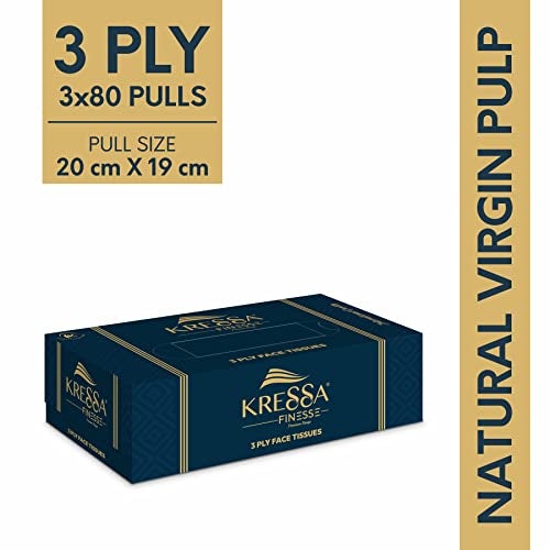 Kressa 3 Ply Face Tissue Box | Facial Tissue | 3 Boxes 80 Pulls Per Box With Total 240 Pulls Made Of 100% Natural Virgin Pulp (Pack of 3) - Image 2