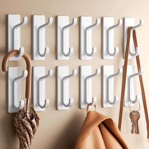 pickpiff 12 Pack Wall Hooks for Coat and Towel: 13LB Adhesive Door Hanger Stick on, White - Image 1