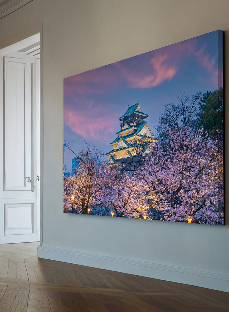LOWHA Canvas Wall Art Stretched Over Wooden Frame with Scenery of Twilight at Osaka Castle in Japan - Image 2
