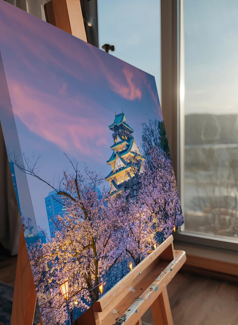 LOWHA Canvas Wall Art Stretched Over Wooden Frame with Scenery of Twilight at Osaka Castle in Japan - Image 4