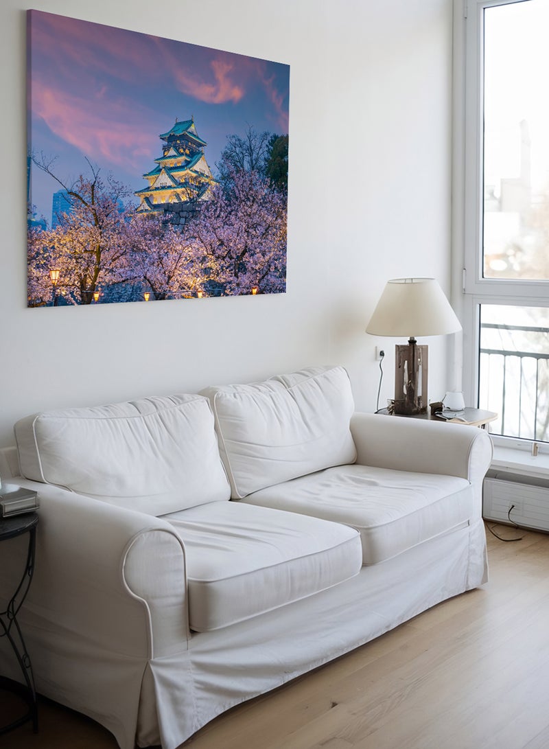 LOWHA Canvas Wall Art Stretched Over Wooden Frame with Scenery of Twilight at Osaka Castle in Japan - Image 5
