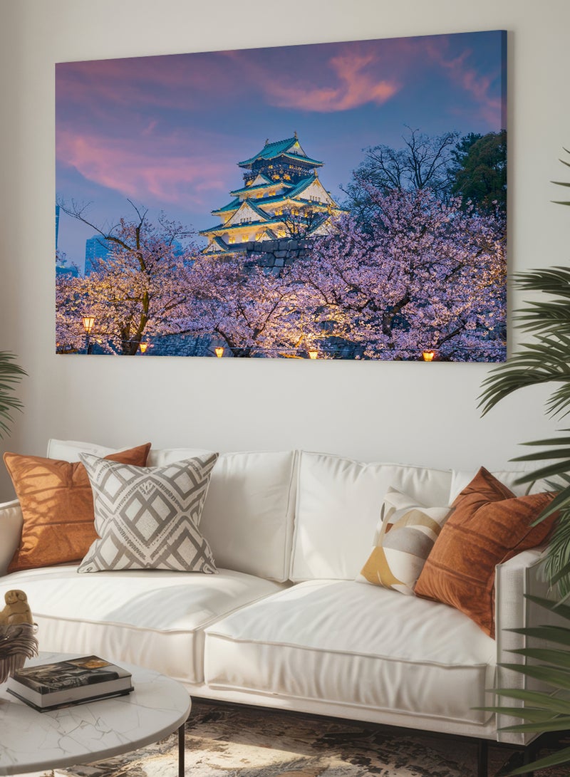 LOWHA Canvas Wall Art Stretched Over Wooden Frame with Scenery of Twilight at Osaka Castle in Japan - Image 1