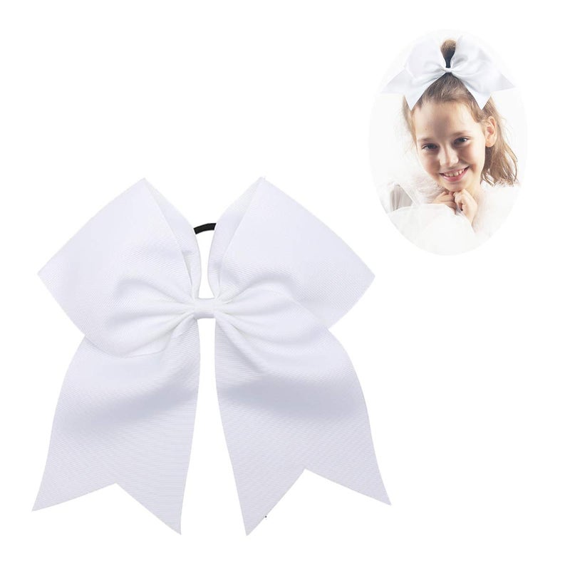 CN Large Cheer bow 8 Girls Ponytail Holders Jumbo Teams Cheerleaders Hair Bows Competition Sports Elastic Hair Ties Accessories White