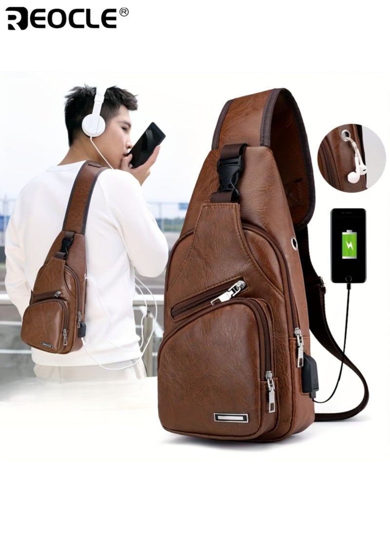 REOCLE Men's Chest Bag Adjustable Crossbody Sling with Multiple Zippered Pockets Casual Outdoor Travel Bag for Everyday Use Secure Storage Bag with Sleek Design and Adjustable Strap - Image 1