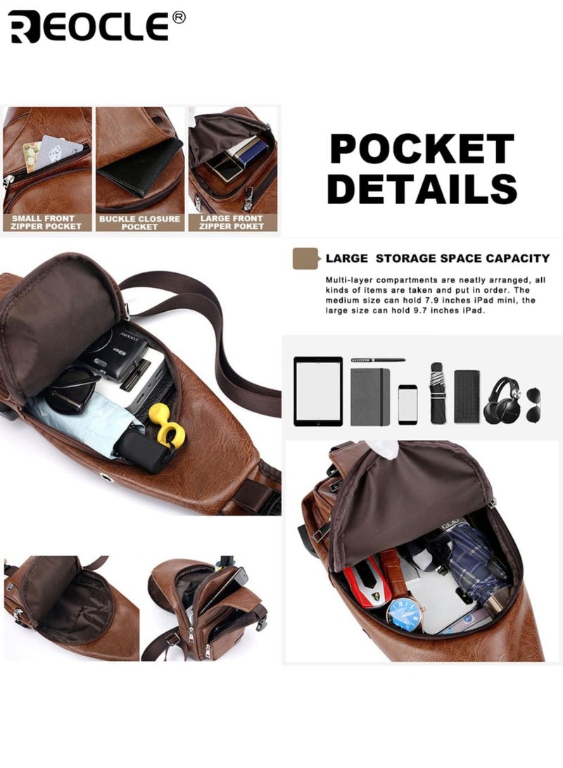 REOCLE Men's Chest Bag Adjustable Crossbody Sling with Multiple Zippered Pockets Casual Outdoor Travel Bag for Everyday Use Secure Storage Bag with Sleek Design and Adjustable Strap - Image 3