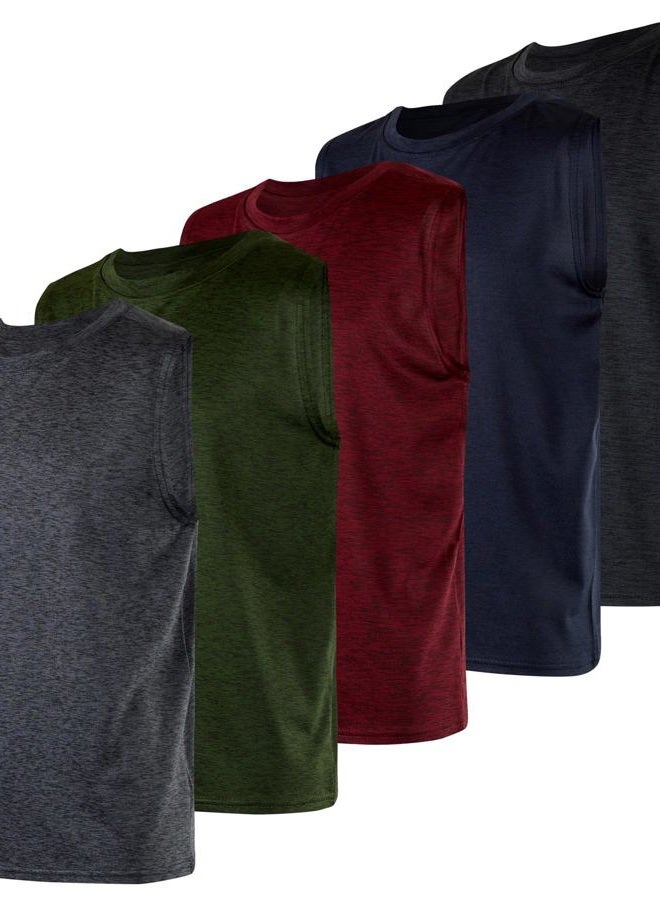 REALESSENTIALS 5 Pack: Boys Active Quick Dry Fit Tank Top Tops Shirts Boy Tshirts Kids Muscle Tees Summer Tanks Jersey Sleeveless Sports Gym Workout Running Athletic Undershirt Breathable Hiking Set 7,L(14) - Image 1