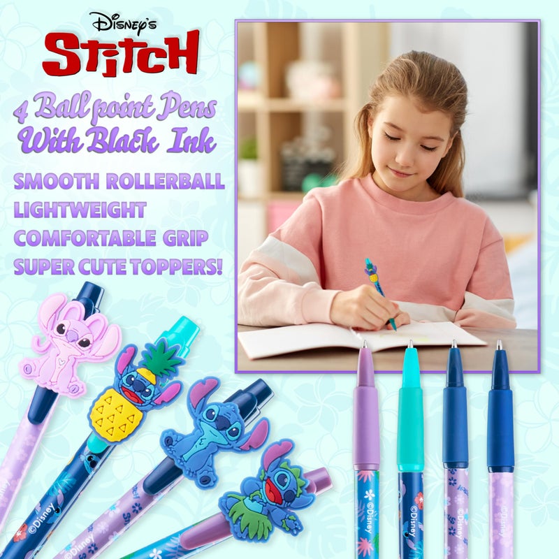 Disney Pens, 4 Cute Pens with Adorable Stitch Toppers, Pretty Pens for Journaling, Drawing, or School Work, Cute Pens for Women & Kids, Stitch School Supplies, Black Ink Ballpoint Pen Set - Image 3