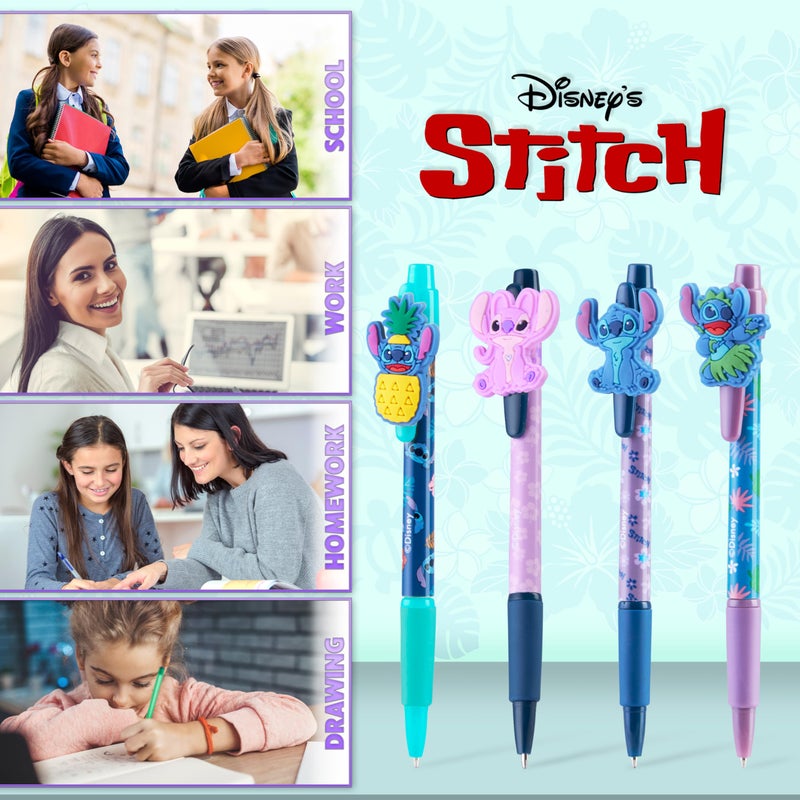 Disney Pens, 4 Cute Pens with Adorable Stitch Toppers, Pretty Pens for Journaling, Drawing, or School Work, Cute Pens for Women & Kids, Stitch School Supplies, Black Ink Ballpoint Pen Set - Image 5