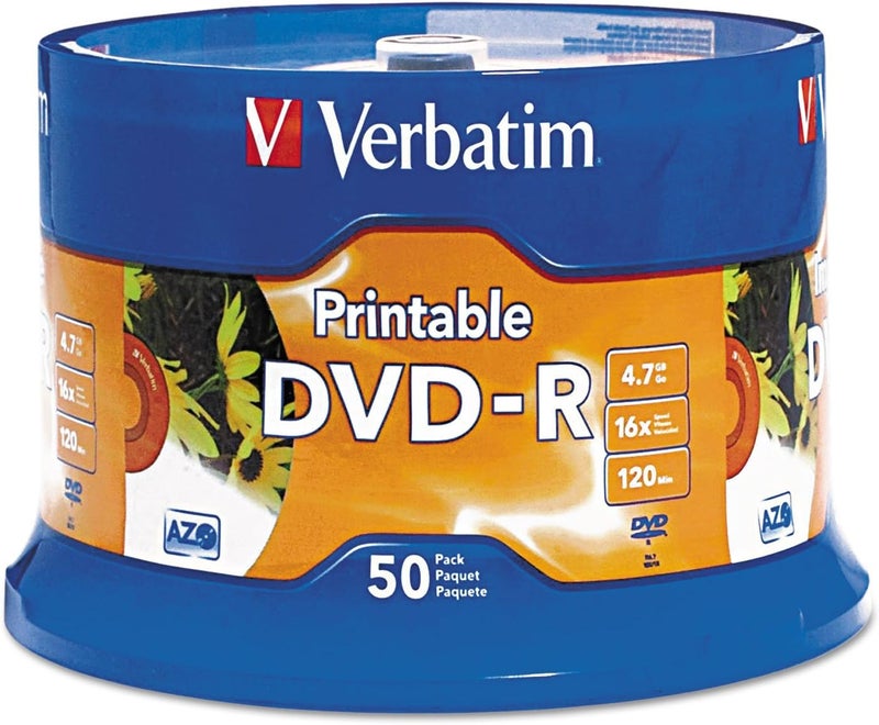 قرص DVD-R سعة 4.7GB 16X قابل للطباعة بالحبر الأبيض مع محور مميز، 50 قرص