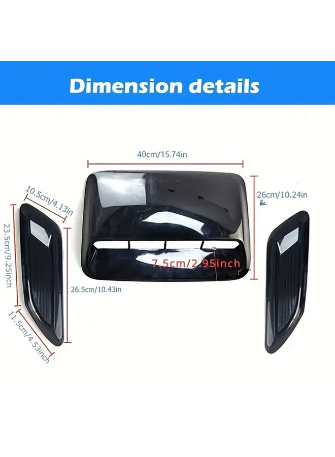 Universal Glossy Black Engine Hood Vent Scoop Cover Set Of 3 Pieces - Image 2