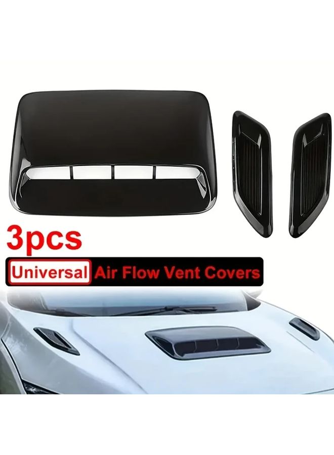 Universal Glossy Black Engine Hood Vent Scoop Cover Set Of 3 Pieces - Image 1