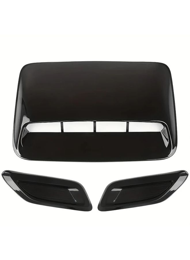 Universal Glossy Black Engine Hood Vent Scoop Cover Set Of 3 Pieces - Image 4