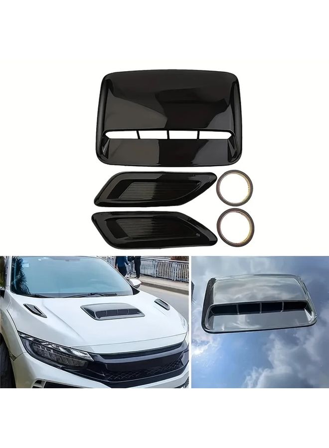 Universal Glossy Black Engine Hood Vent Scoop Cover Set Of 3 Pieces - Image 3