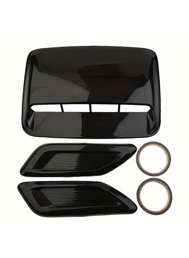 Universal Glossy Black Engine Hood Vent Scoop Cover Set Of 3 Pieces - Image 5