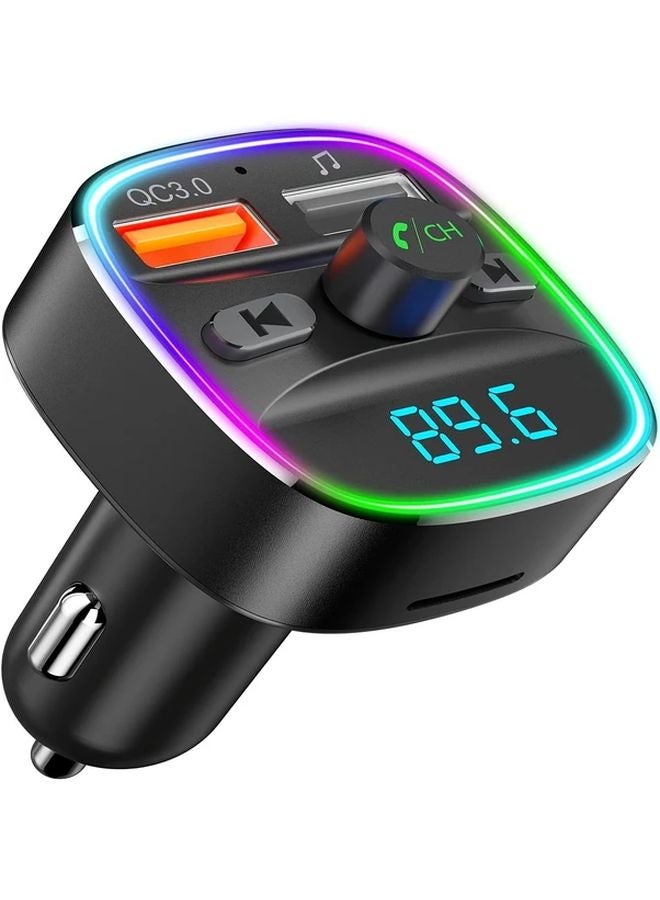 Black BT FM Transmitter Car Charger QC3 0 Dual USB Hands Free Calling LED Light - Image 1