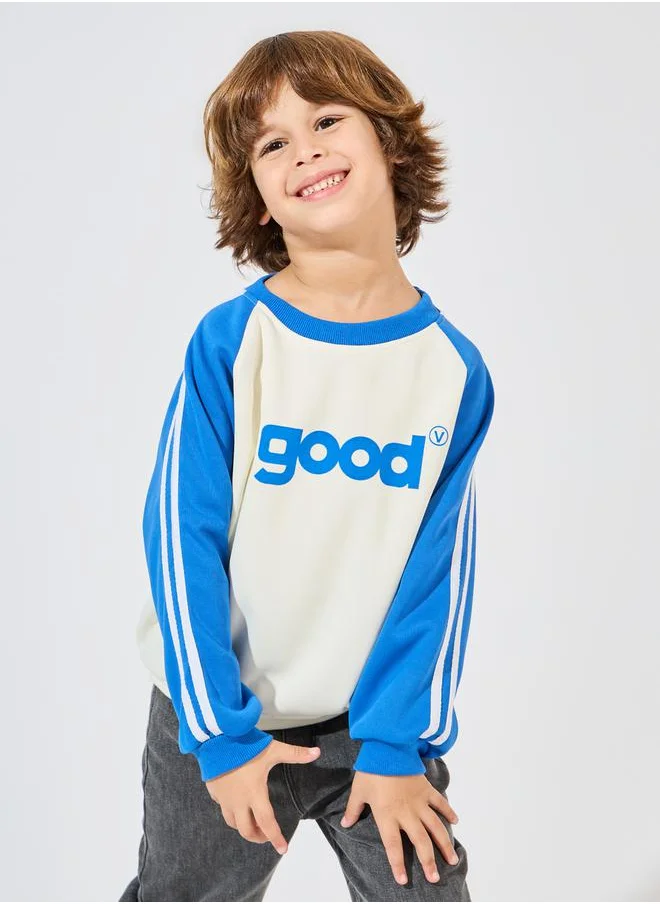 Styli Contrast Striped Printed Sweatshirt