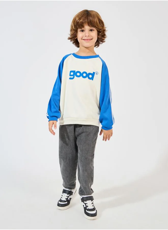Styli Contrast Striped Printed Sweatshirt