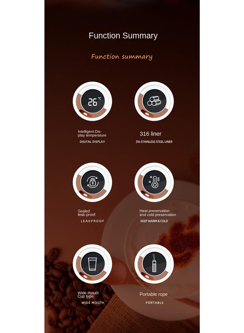 Intelligent temperature measuring coffee cup stainless steel insulation cup high appearance portable cup 430ml - Image 3