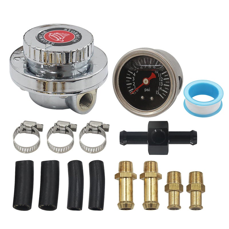LVOUP Manual Adjustable 15 PSI Fuel Pressure Regulator Carburetor Carb Fuel Pump Kit with 015 PSI Pressure Gauge and Fuel Block