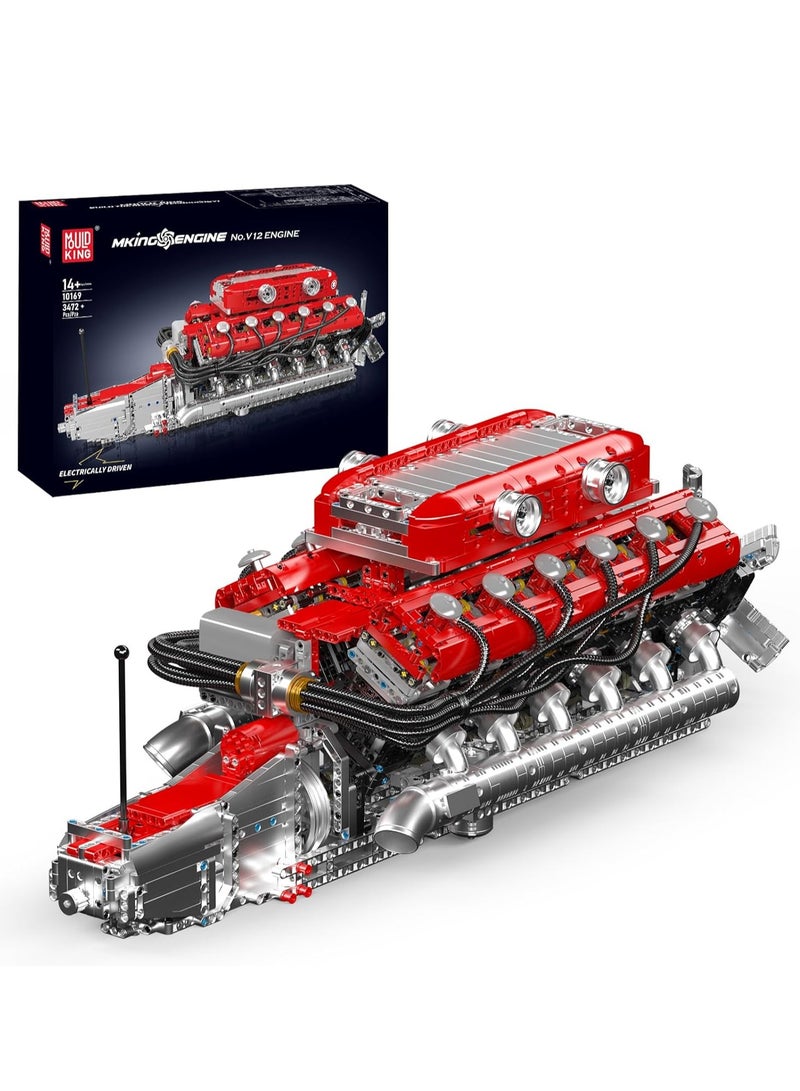 مولد كينج 10169 لعبة مكعبات بناء محرك V12 تكنولوجي، مجموعة مكعبات بناء تعليمية مكونة من 3472 قطعة من محرك APP الكهربائي، هدية للكبار والأولاد من سن 8 سنوات فما فوق - Image 1