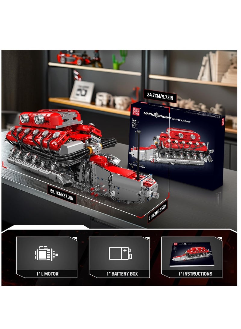 مولد كينج 10169 لعبة مكعبات بناء محرك V12 تكنولوجي، مجموعة مكعبات بناء تعليمية مكونة من 3472 قطعة من محرك APP الكهربائي، هدية للكبار والأولاد من سن 8 سنوات فما فوق - Image 5