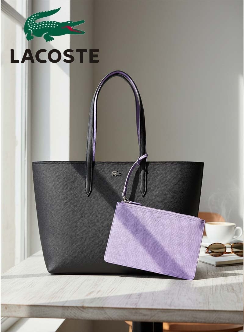 Lacoste Women's Double sided Two tone Large Capacity Handbag, Fashionable Multi functional, Black and Purple - Image 1
