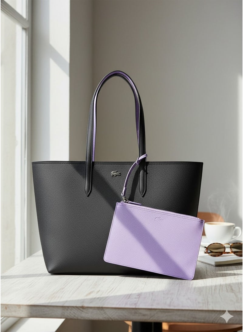 Lacoste Women's Double sided Two tone Large Capacity Handbag, Fashionable Multi functional, Black and Purple - Image 3