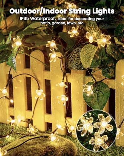 Brightown 60 LED Solar String Lights Flower Outdoor Waterproof Fairy Lights for Garden Yard Fence Patio Christmas Tree Wedding Party Decor, Warm White - Image 4