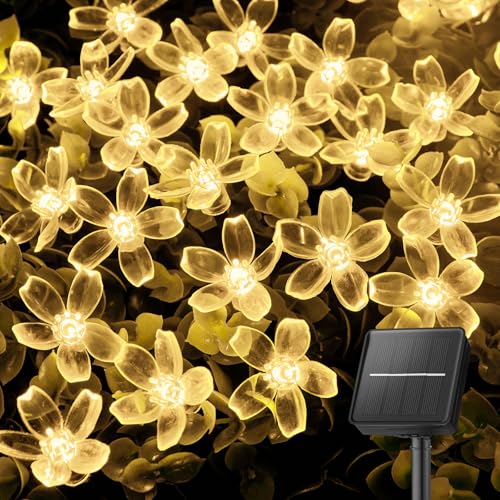 Brightown 60 LED Solar String Lights Flower Outdoor Waterproof Fairy Lights for Garden Yard Fence Patio Christmas Tree Wedding Party Decor, Warm White - Image 1