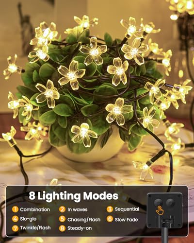 Brightown 60 LED Solar String Lights Flower Outdoor Waterproof Fairy Lights for Garden Yard Fence Patio Christmas Tree Wedding Party Decor, Warm White - Image 2