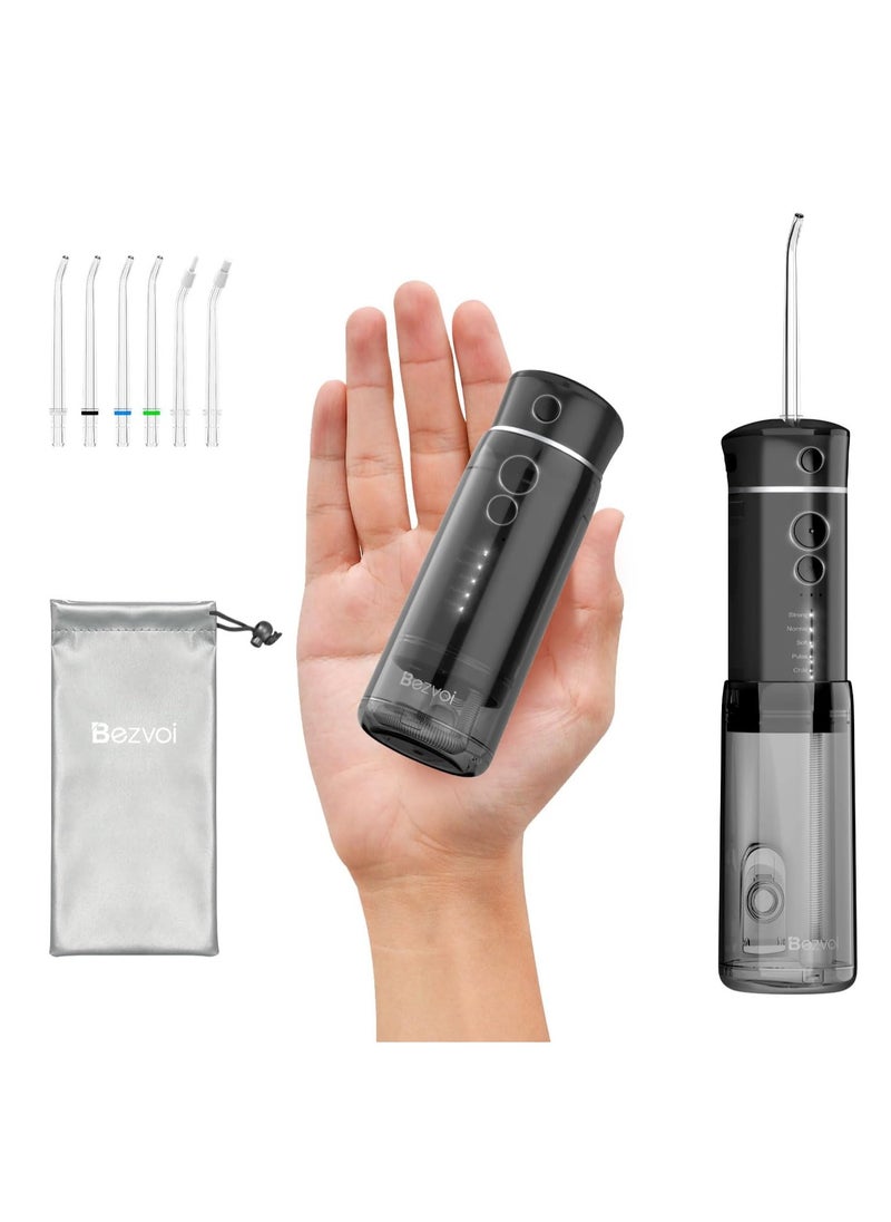 Bezvoi Water Flosser Mini Cordless Portable: 5 Modes Water Dental Floss with Telescopic Water Tank, 6 Tips, IPX7 Waterproof Oral Irrigator for Teeth Cleaning Gums,Orthodontic,Braces Dental Care (Black)  - Image 1
