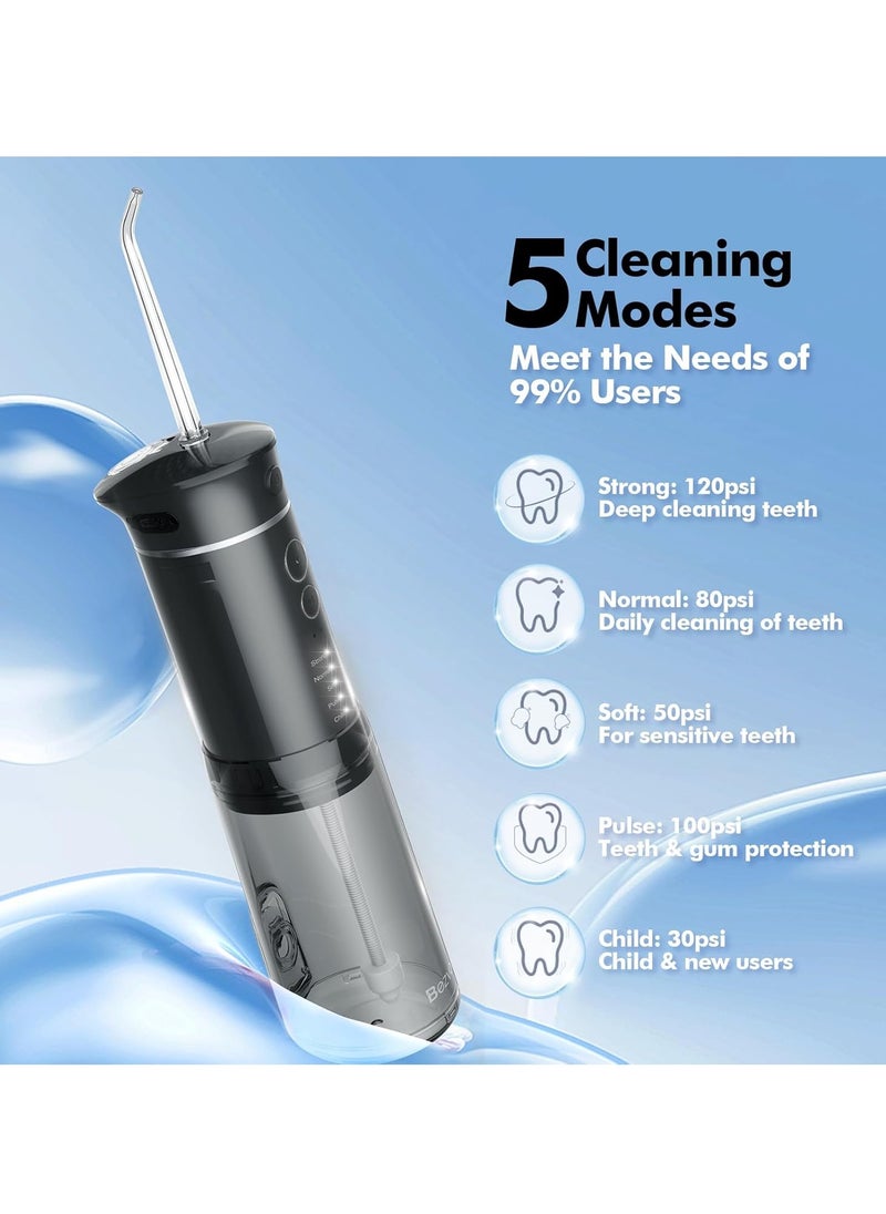 Bezvoi Water Flosser Mini Cordless Portable: 5 Modes Water Dental Floss with Telescopic Water Tank, 6 Tips, IPX7 Waterproof Oral Irrigator for Teeth Cleaning Gums,Orthodontic,Braces Dental Care (Black)  - Image 3