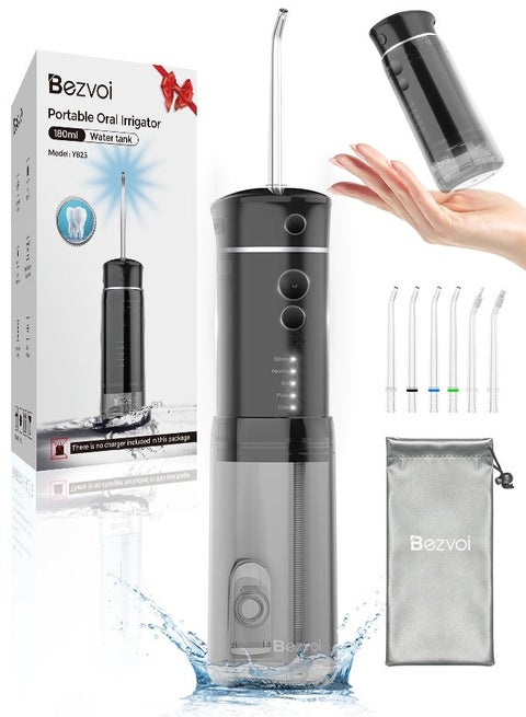 Water Flosser Mini Cordless Portable: 5 Modes Water Dental Floss with Telescopic Water Tank, 6 Tips, IPX7 Waterproof Oral Irrigator for Teeth Cleaning Gums,Orthodontic,Braces Dental Care (Black)