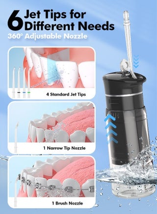 Water Flosser Mini Cordless Portable: 5 Modes Water Dental Floss with Telescopic Water Tank, 6 Tips, IPX7 Waterproof Oral Irrigator for Teeth Cleaning Gums,Orthodontic,Braces Dental Care (Black) - view 5