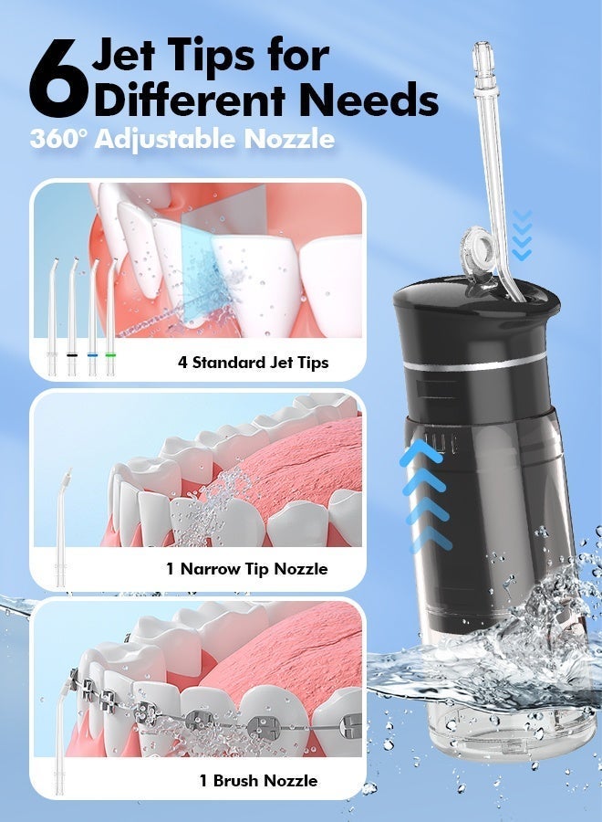 بزفوي خيط مائي لاسنان صغير قابل للشحن – جهاز تنظيف الاسنان بالماء بـ5 أوضاع، خزان ماء تلسكوبي، 6 رؤوس، مقاوم للماء IPX7، مناسب لتنظيف اللثة، التقويم، والعناية بالاسنان (أسود) - Image 5