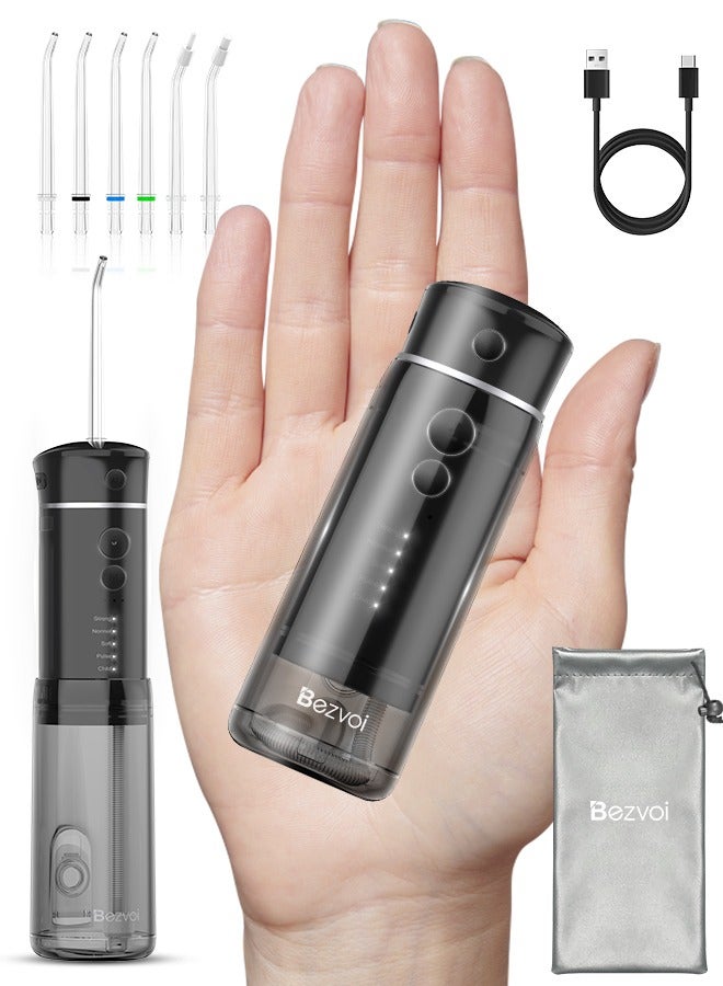 Bezvoi Water Flosser Mini Cordless Portable: 5 Modes Water Dental Floss with Telescopic Water Tank, 6 Tips, IPX7 Waterproof Oral Irrigator for Teeth Cleaning Gums,Orthodontic,Braces Dental Care (Black) - Image 1