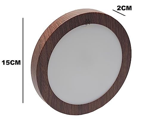 Mufasa 12 Watts Wooden Finish Round LED Surface Panel, Slim Round Ceiling Lamp (15cm) (Warm White) - Image 3