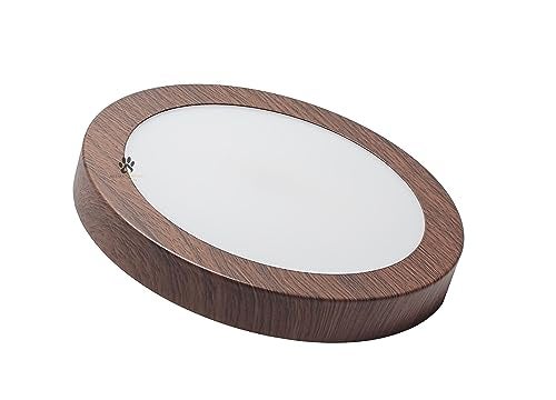 Mufasa 12 Watts Wooden Finish Round LED Surface Panel, Slim Round Ceiling Lamp (15cm) (Warm White) - Image 1