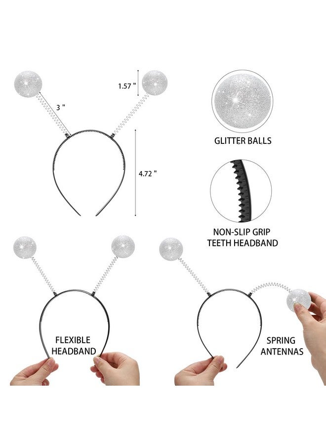Etercycle Alien Headband, Halloween Headbands Alien Costume Accessories, Space Antenna Head Bands Boppers Ball For Halloween Theme Party Cosplay Costume (Silver) - Image 3