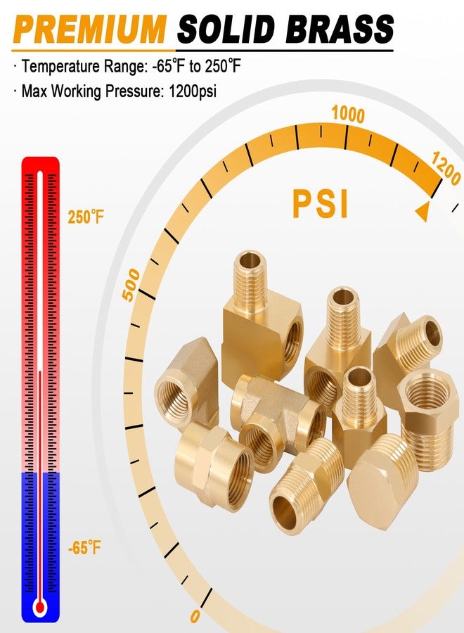 KOOTANS 96PCS Brass Pipe Fittings Assortment Kit - NPT Adapter, Reducer Bushing, Hex, Coupling, Head Plug, 45 & 90 Degree Barstock Street Elbow, Tee Fittings Kit - Image 5